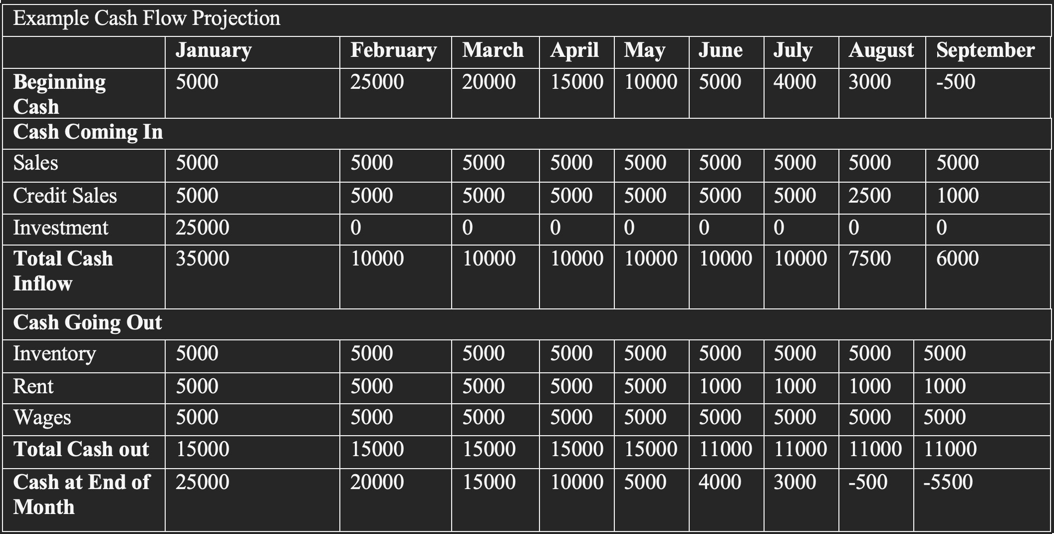 example-cash-flow-projection