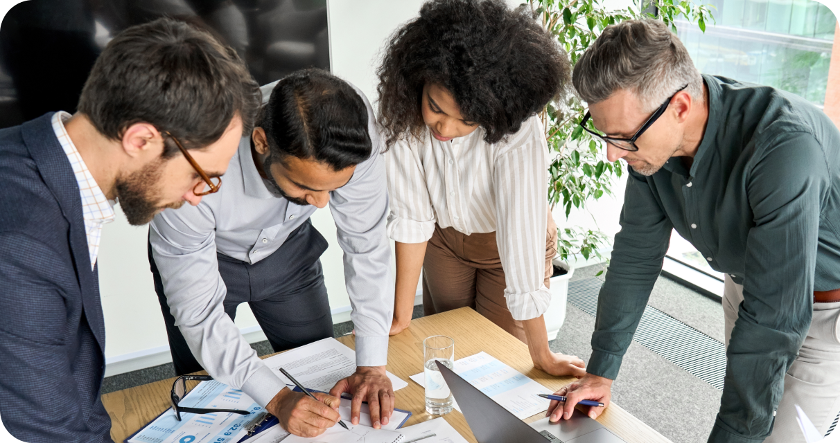 People standing working together 