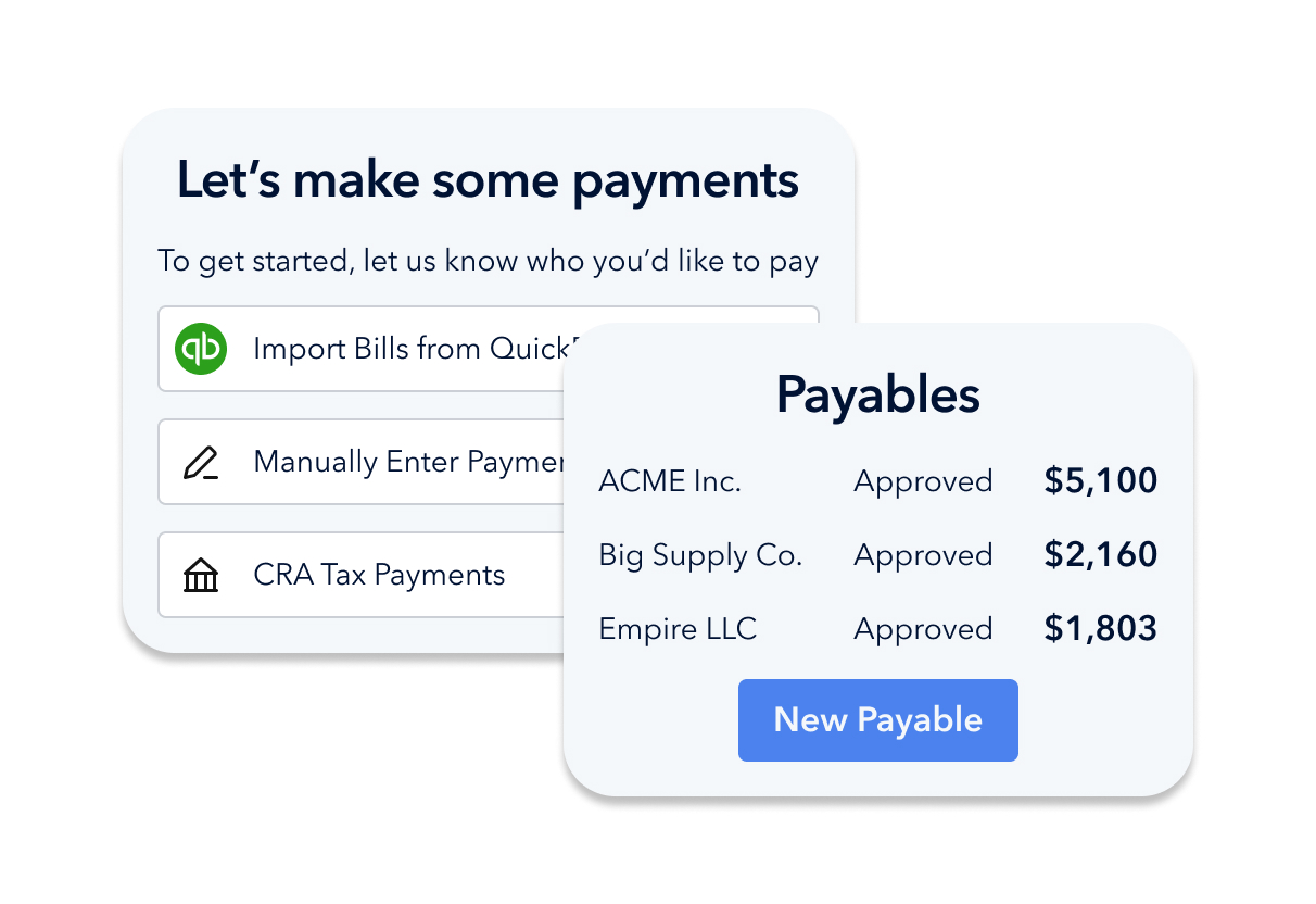 app screen showing payments and payables 